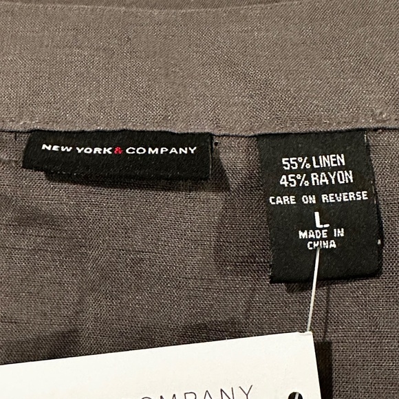 NEW YORK & COMPANY Sheath Dress Gray Jeweled Beaded Neckline Linen Blend Large - Picture 8 of 9